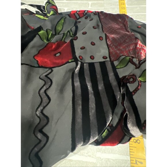 Vintage 1990s Blast Shirt XL Black Velour Floral Artsy Sheer Silk Button Up - Picture 15 of 15